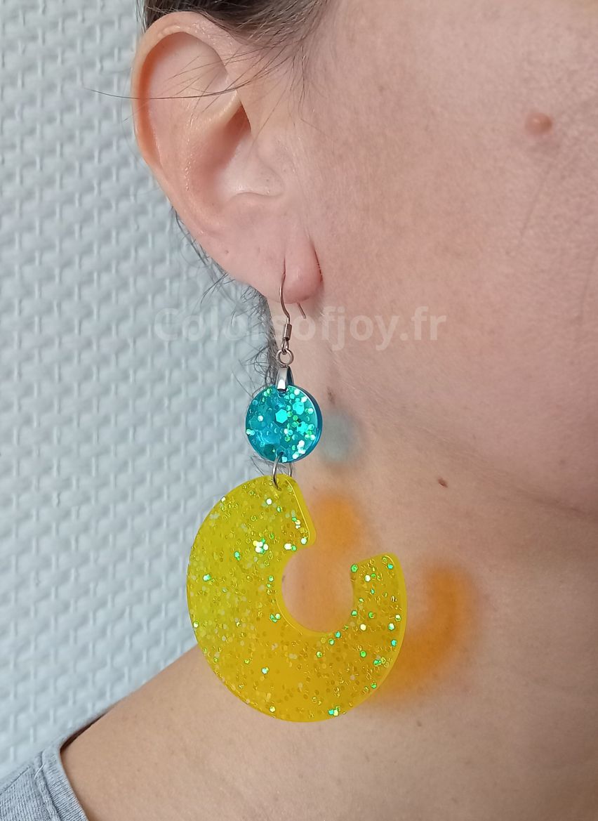 Boucles d’oreilles Jaunes et Bleues à Paillettes