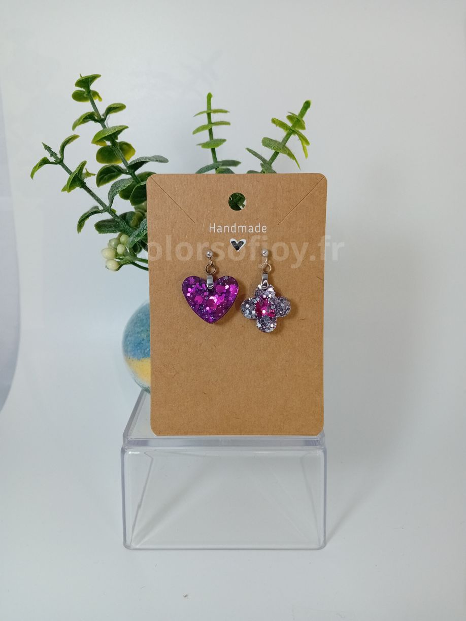 Boucles d’oreilles Violettes et Argentées à Paillettes