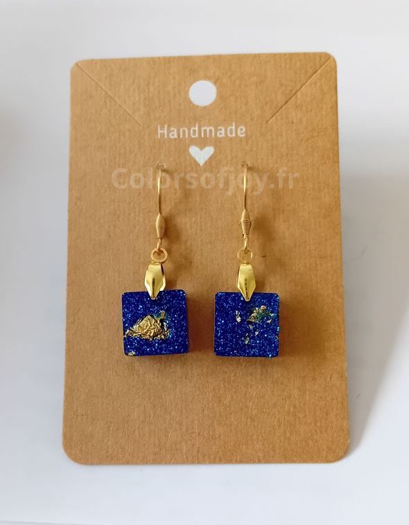 Boucles d’oreilles Précieuses Bleues et Dorées