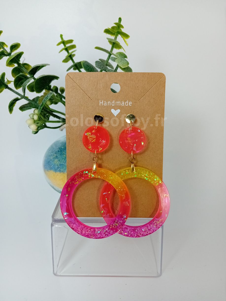 Boucles d’oreilles Roses et Oranges à Paillettes