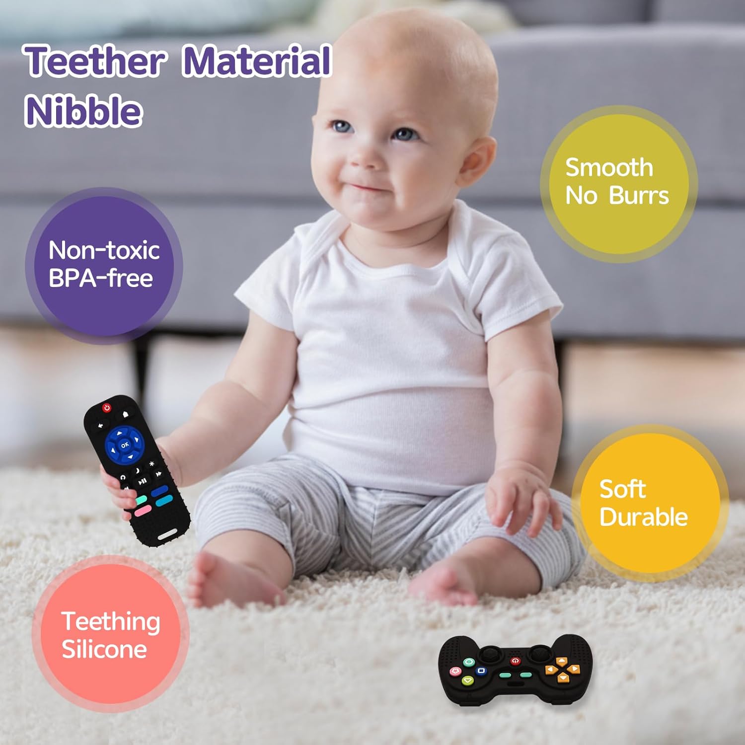 Hooku 2 Pack Silicone Teething Toys for Babies 0-6 Months, Teethers for Babies 6-12 Months, Remote Teether for Baby, Sensory Toys for Babies, Baby Chew Toys KLW8808