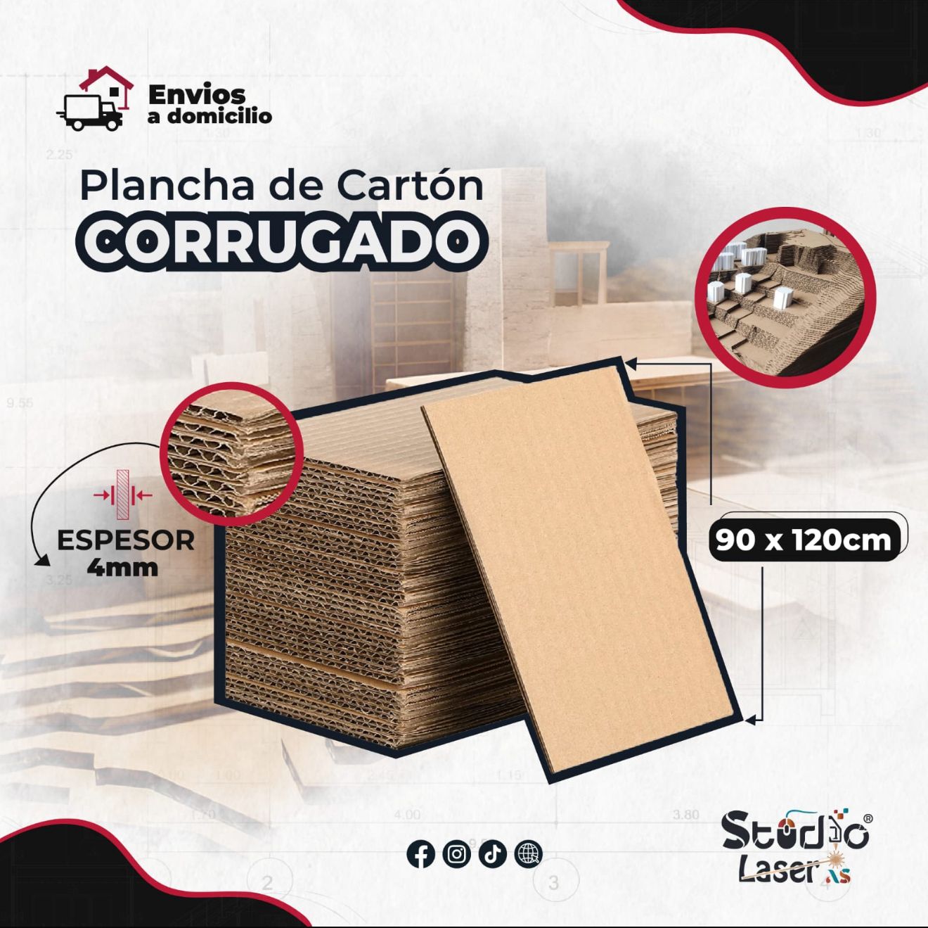 Cartón Corrugado 1200x900x 4 mm