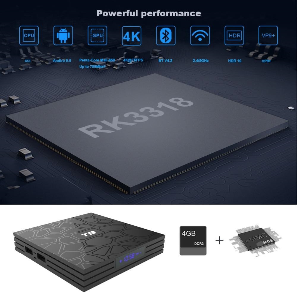 TV Box T9 (4 GB RAM & 64 GB ROM) Quad Core RK3318 4K HD (Android 9.0)