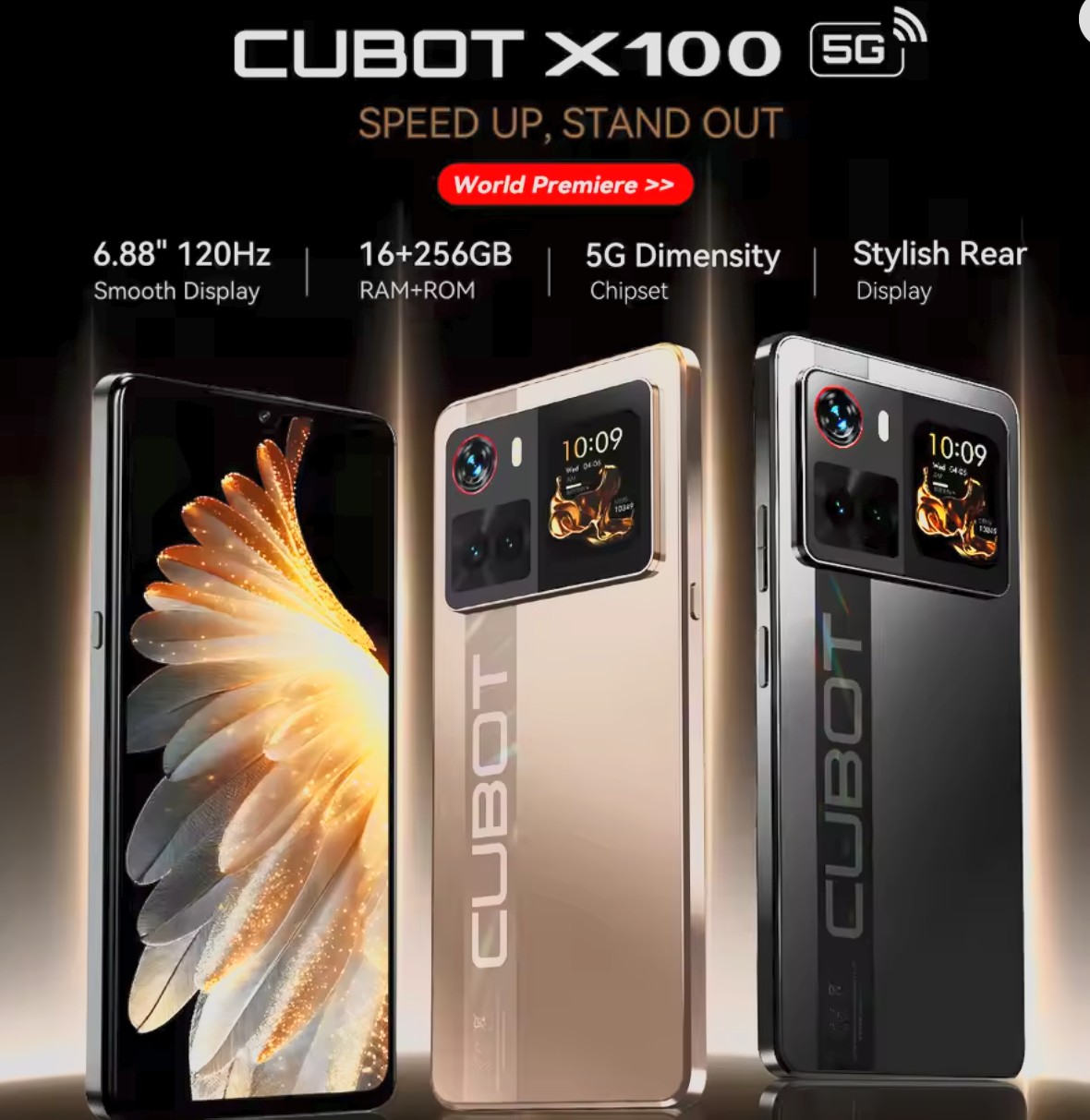 Cubot X100, 5G, Dimensity 7025, 6nm, 2.5GHz, 6.88-inch Screen, 16 GB (8+8) ,256 GB Storage, 64MP Camera, 5100mAh Battery