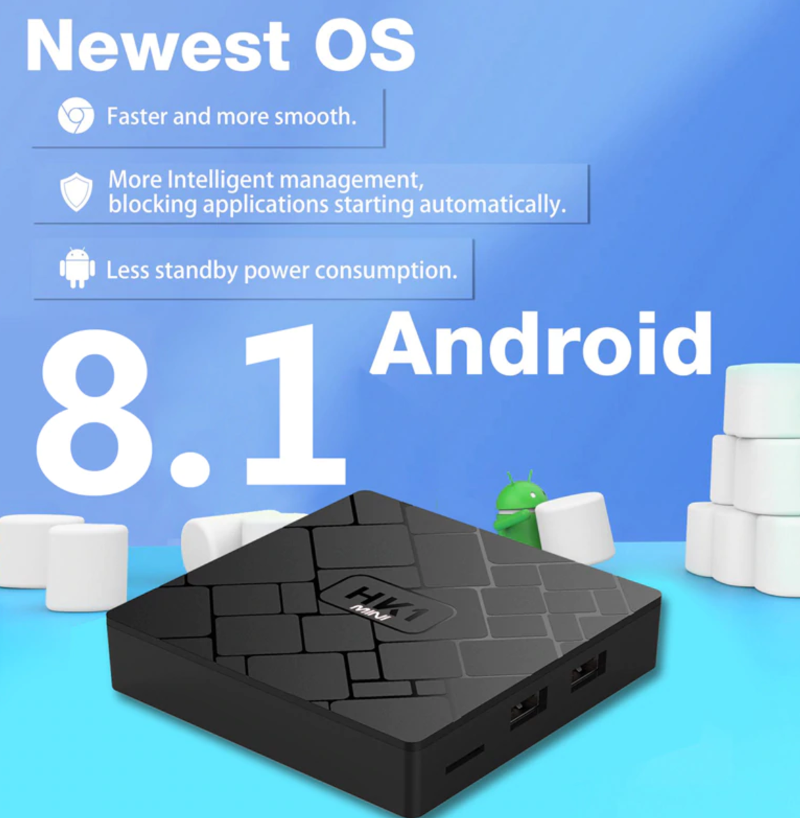 TV Box HK1 Mini (2 GB RAM & 16 GB ROM) 4K HD (Android 8.1)