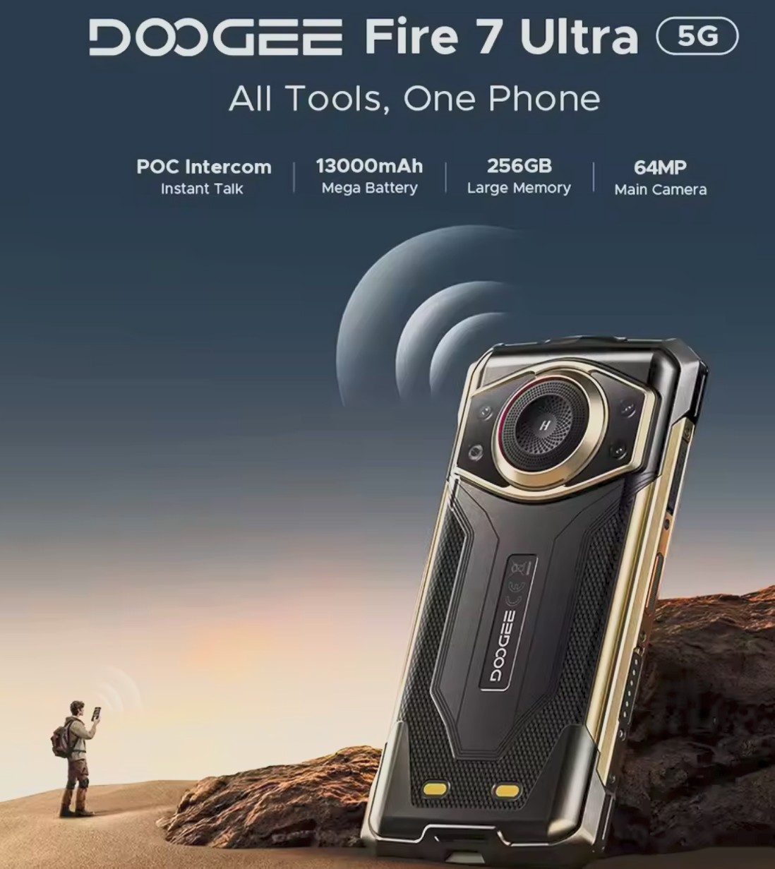 Doogee Fire 7 Ultra Rugged Phone 6.6" IPS Screen 64MP Octa-Core Smartphone 5G 32GB+256GB 13000mAh NFC