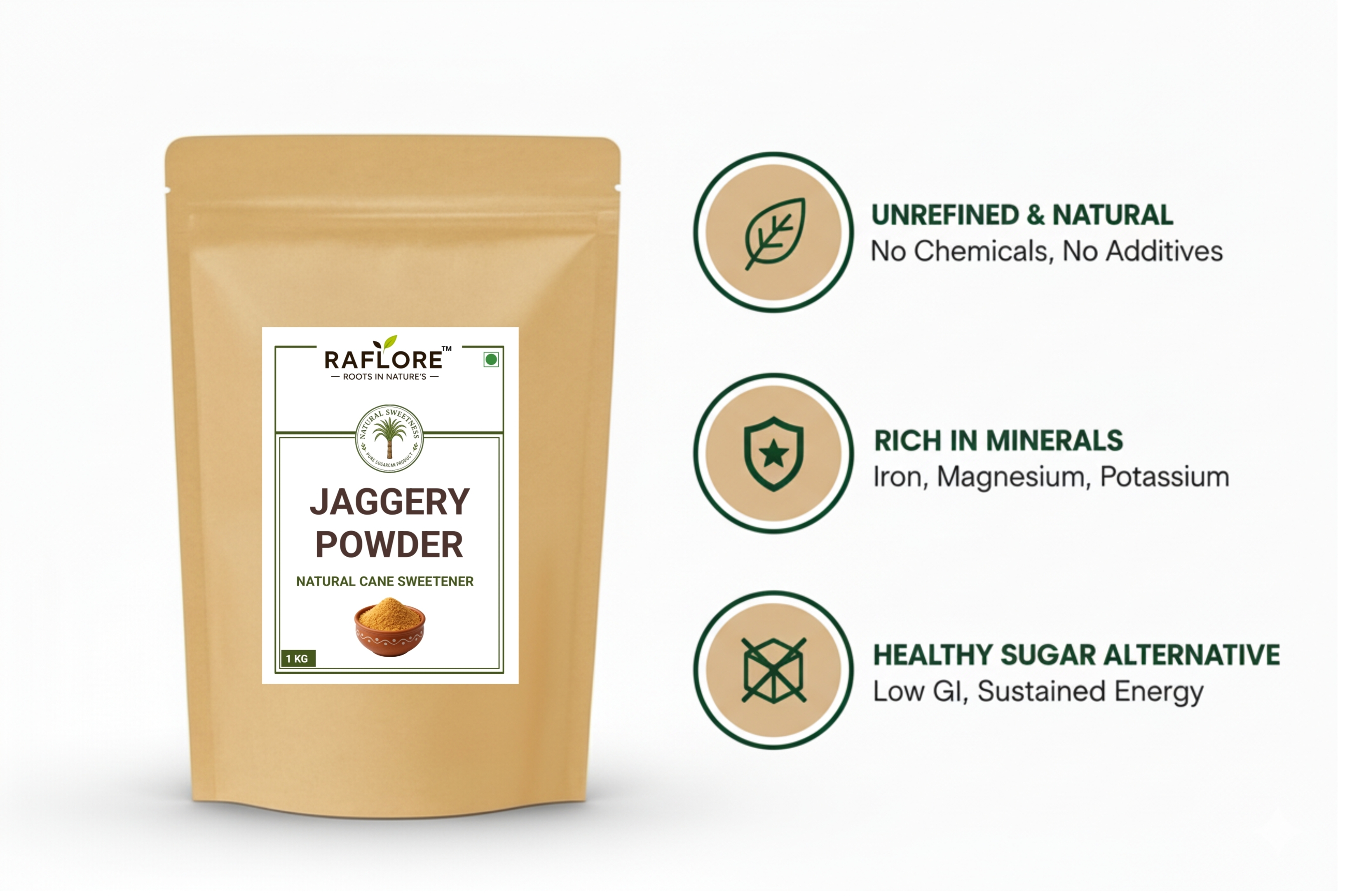 Raflore Natural Jaggery Powder | Pure Desi Gud Powder (4 KG)