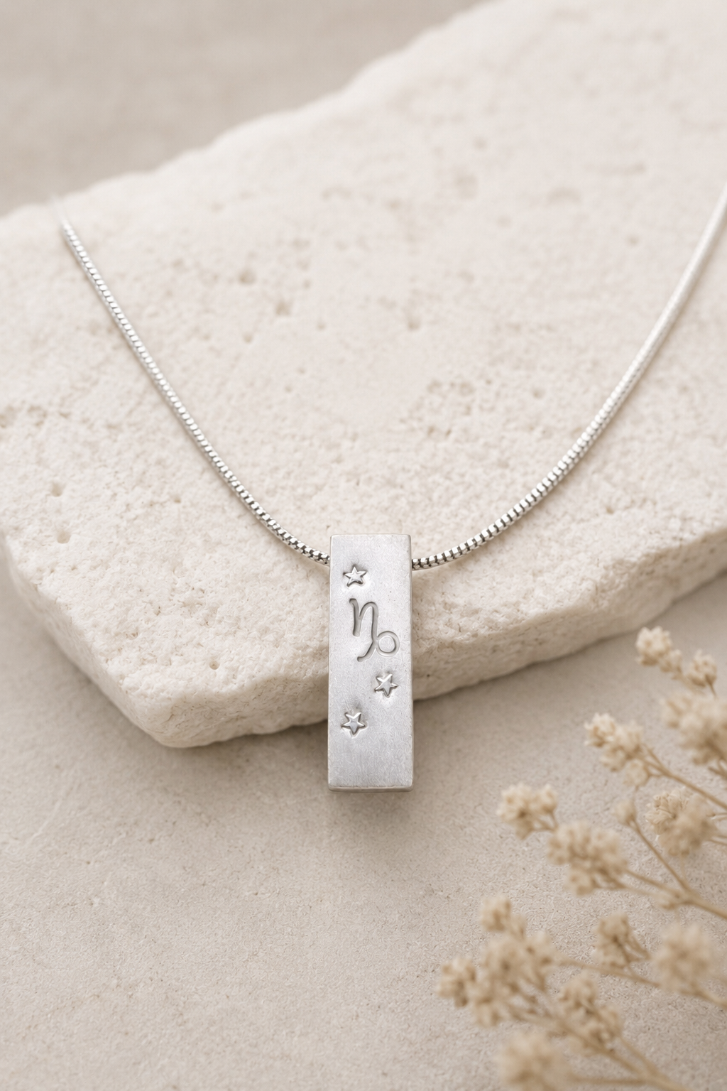Capricorn Satin Silver Zodiac Pendant Necklace - 999 Pure silver Minimalist Astrology Jewelry Gift