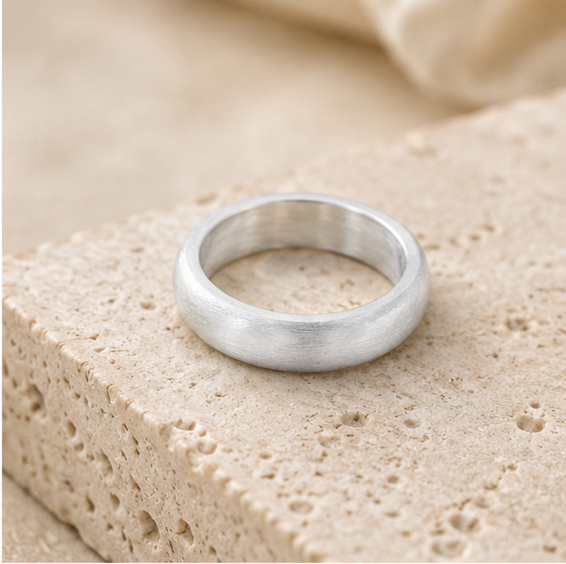 4mm 4.5mm Brushed 999 Fine Silver Thick Ring – Bevel Minimalist Comfort Fit Band