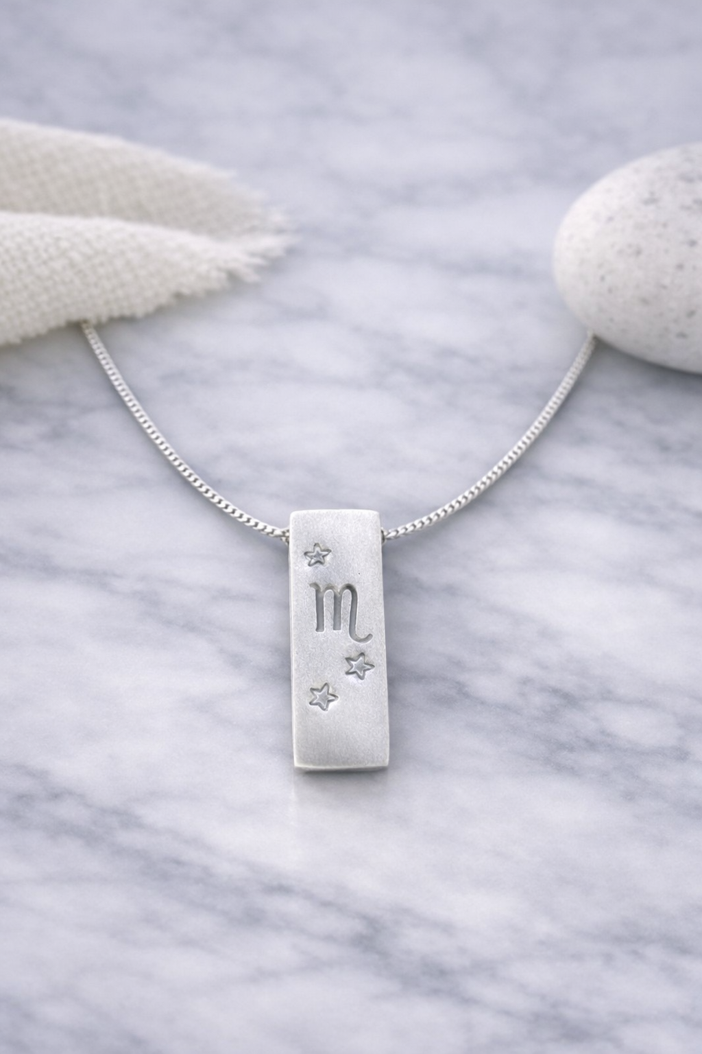Scorpio Satin Silver Zodiac Pendant Necklace - 999 Pure silver Minimalist Astrology Jewelry Gift