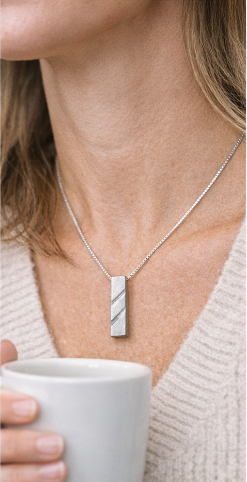  Silver Frost Bar Pendant • Minimalist Textured Necklace  • Dual Rift