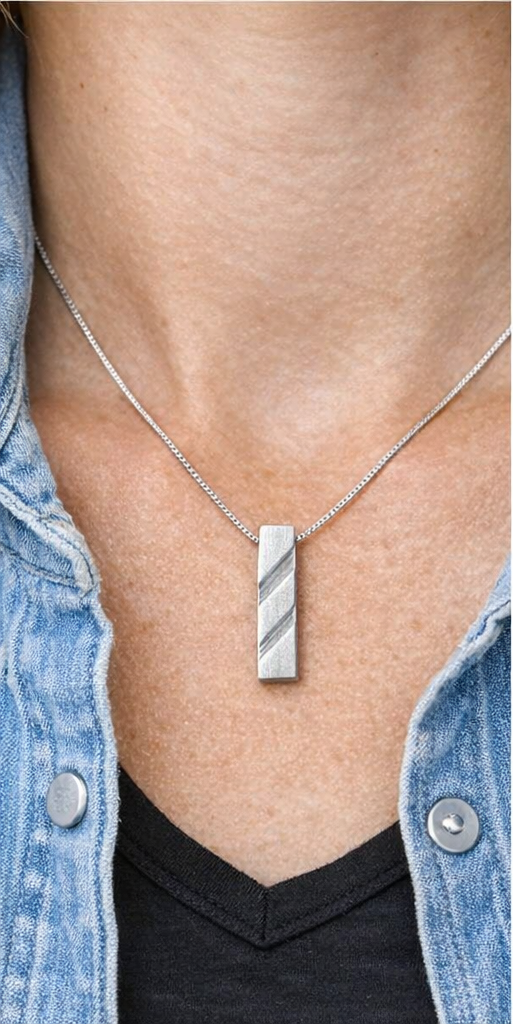  Silver Frost Bar Pendant • Minimalist Textured Necklace  • Dual Rift