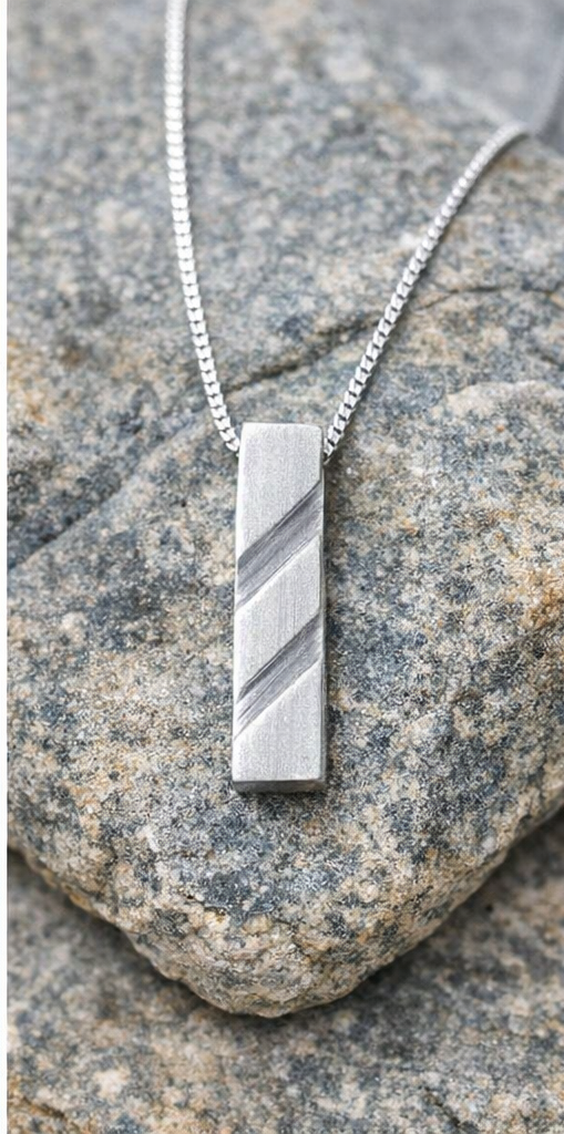  Silver Frost Bar Pendant • Minimalist Textured Necklace  • Dual Rift