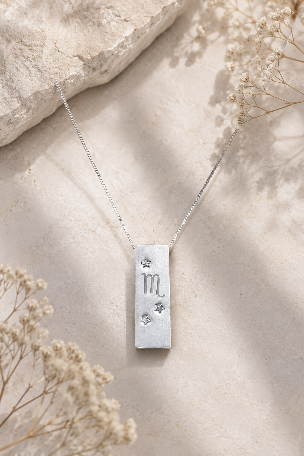 Scorpio Satin Silver Zodiac Pendant Necklace - 999 Pure silver Minimalist Astrology Jewelry Gift