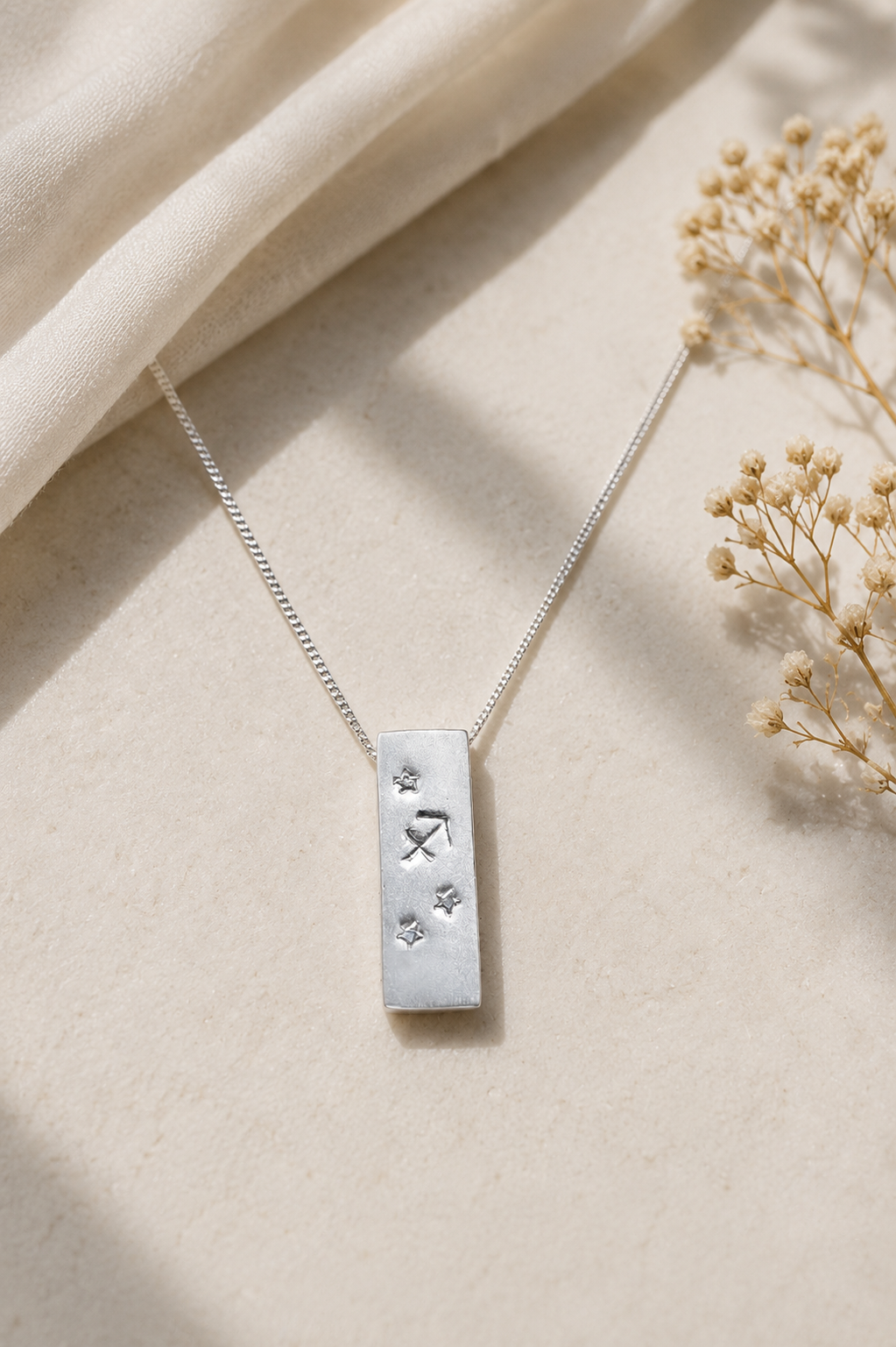 Sagittarius Satin Silver Zodiac Pendant Necklace - 999 Pure silver Minimalist Astrology Jewelry Gift
