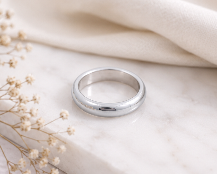 4mm 4.5mm Gloss 999 Fine Silver Thick Ring – Bevel Minimalist Comfort Fit Band