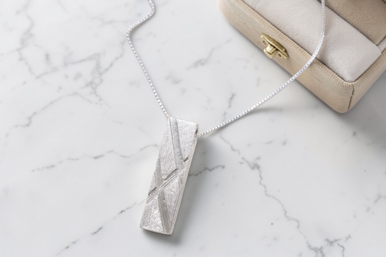  Silver Frost Bar Pendant • Minimalist Textured Necklace  • Nexus