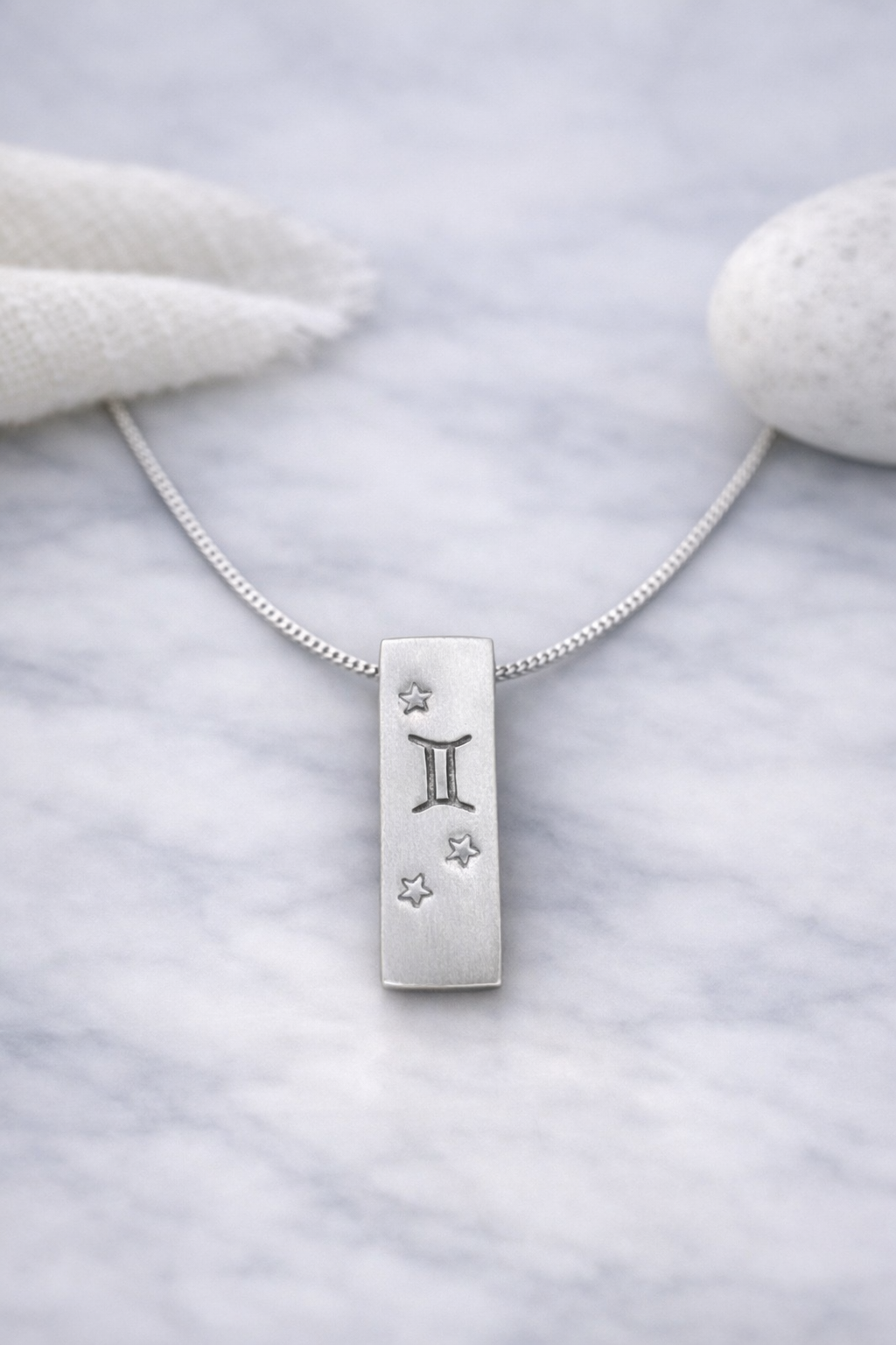 Gemini Satin Silver Zodiac Pendant Necklace - 999 Pure silver Minimalist Astrology Jewelry Gift
