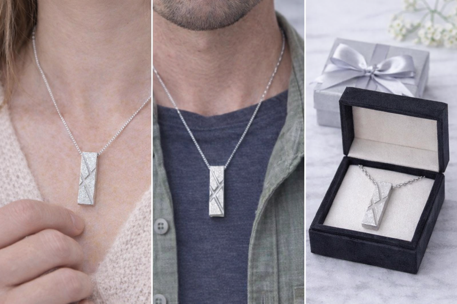  Silver Frost Bar Pendant • Minimalist Textured Necklace  • Nexus