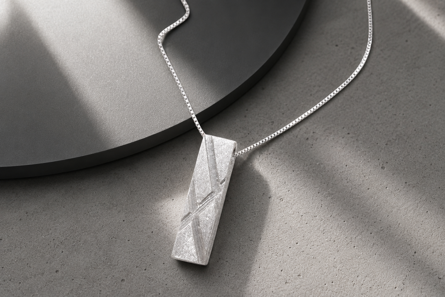  Silver Frost Bar Pendant • Minimalist Textured Necklace  • Nexus