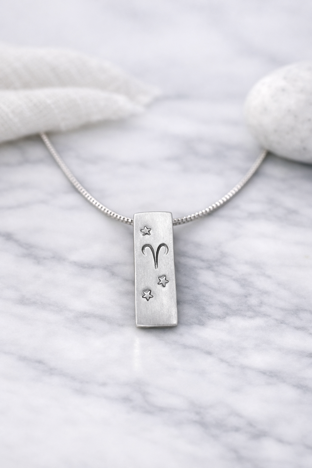 Aries Satin Silver Zodiac Pendant Necklace - 999 Pure silver Minimalist Astrology Jewelry Gift