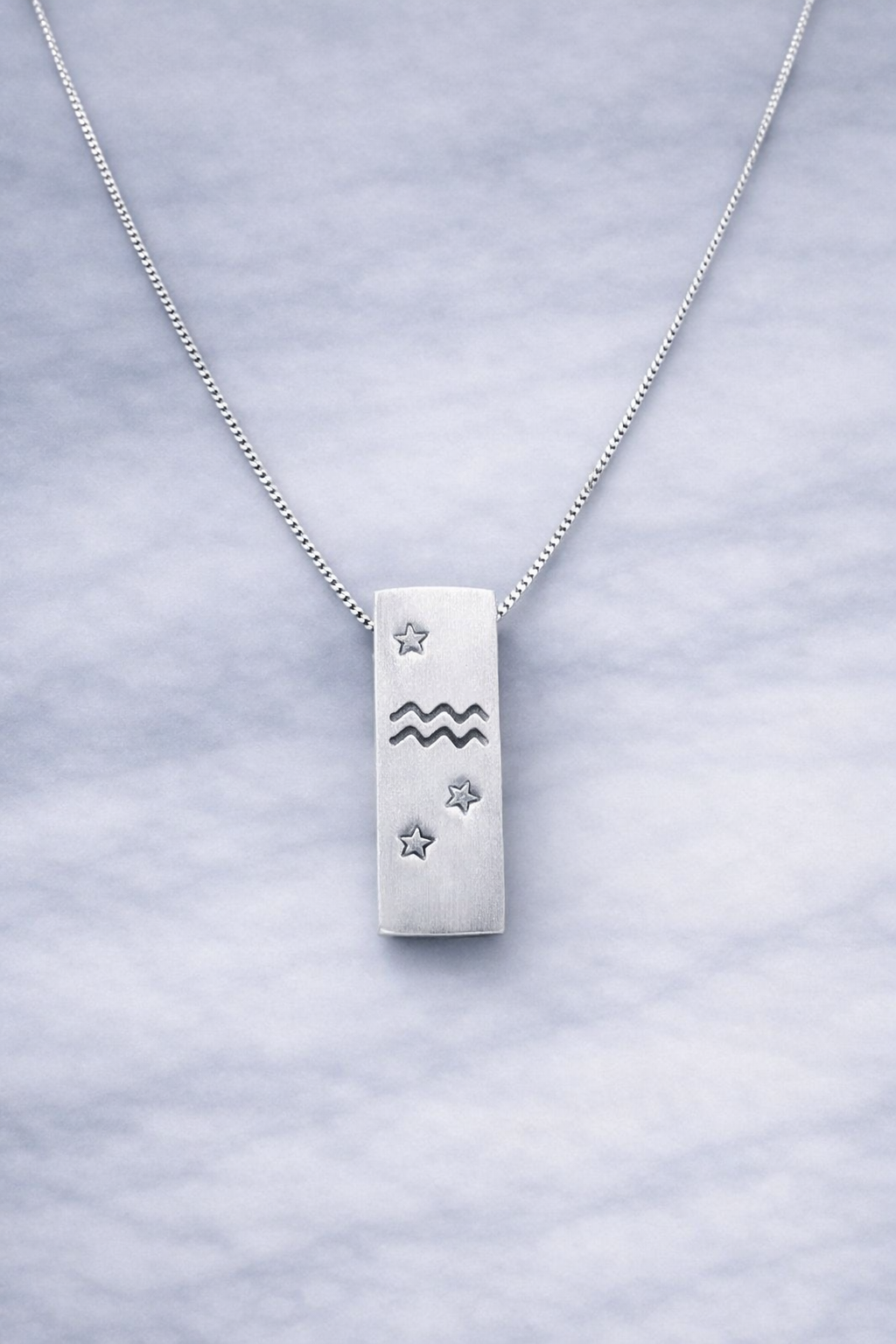 Aquarius Satin Silver Zodiac Pendant Necklace - 999 Pure silver Minimalist Astrology Jewelry Gift