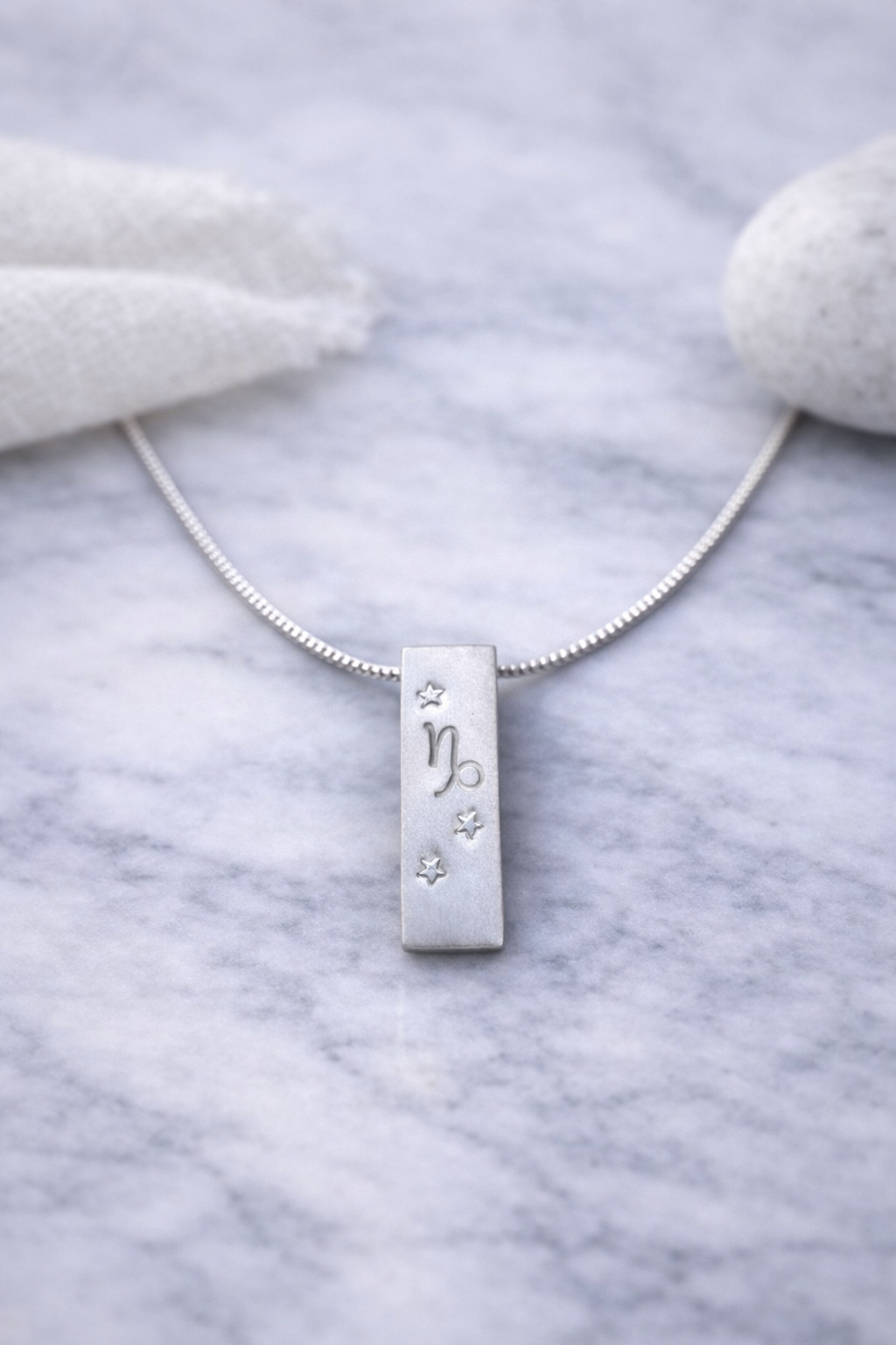 Capricorn Satin Silver Zodiac Pendant Necklace - 999 Pure silver Minimalist Astrology Jewelry Gift