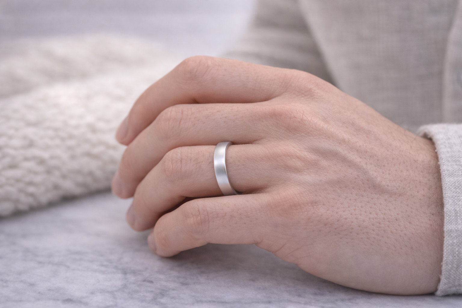 4mm 4.5mm Satin 999 Fine Silver Thick Ring – Bevel Minimalist Comfort Fit Band