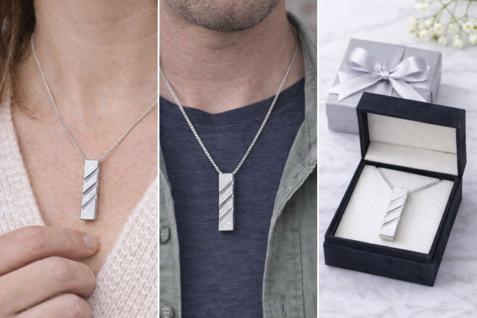  Silver Frost Bar Pendant • Minimalist Textured Necklace  • Trinity