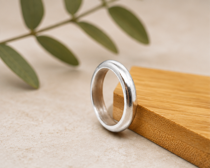 4mm 4.5mm Satin 999 Fine Silver Thick Ring – Bevel Minimalist Comfort Fit Band
