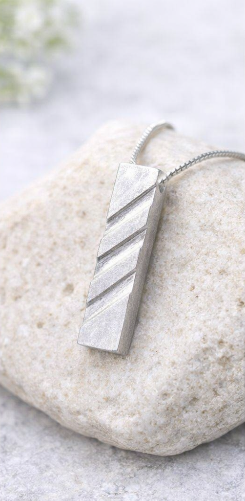  Silver Frost Bar Pendant • Minimalist Textured Necklace  • Trinity