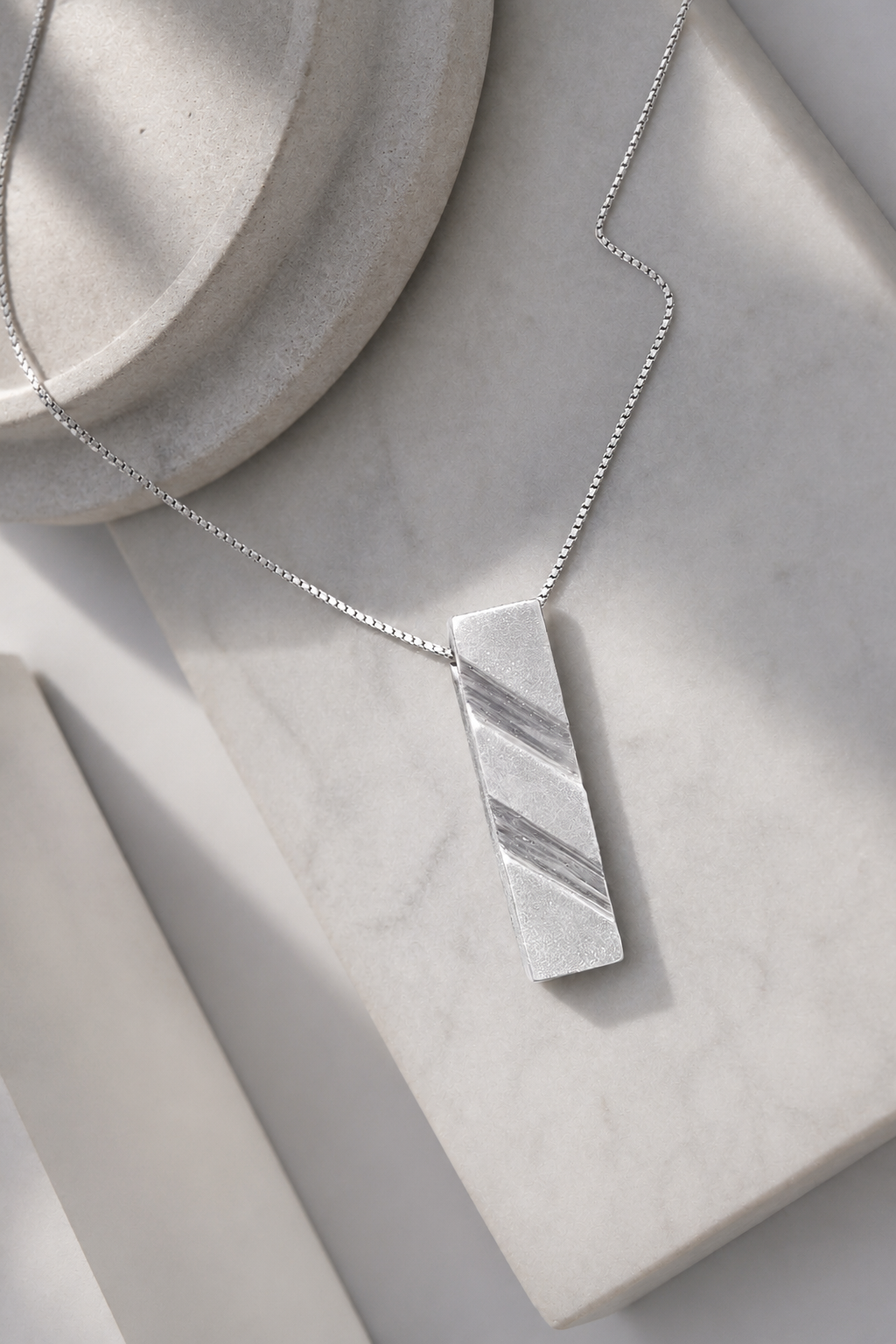  Silver Frost Bar Pendant • Minimalist Textured Necklace  • Dual Rift