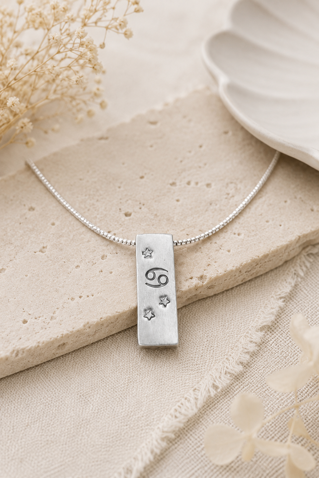 Cancer Satin Silver Zodiac Pendant Necklace - 999 Pure silver Minimalist Astrology Jewelry Gift