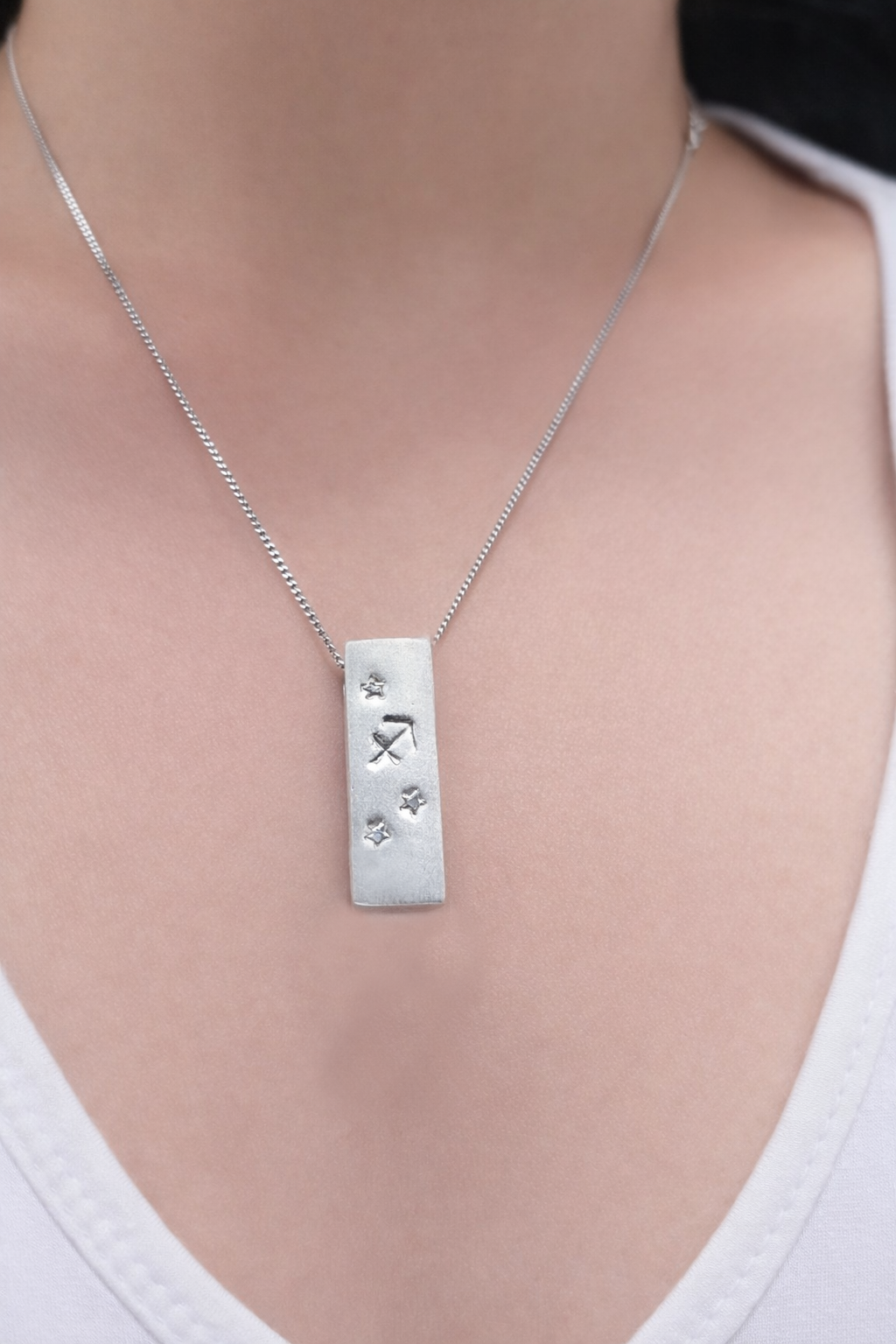 Sagittarius Satin Silver Zodiac Pendant Necklace - 999 Pure silver Minimalist Astrology Jewelry Gift