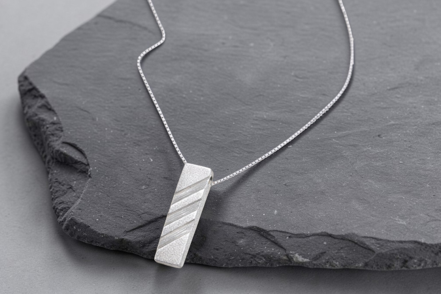  Silver Frost Bar Pendant • Minimalist Textured Necklace  • Trinity