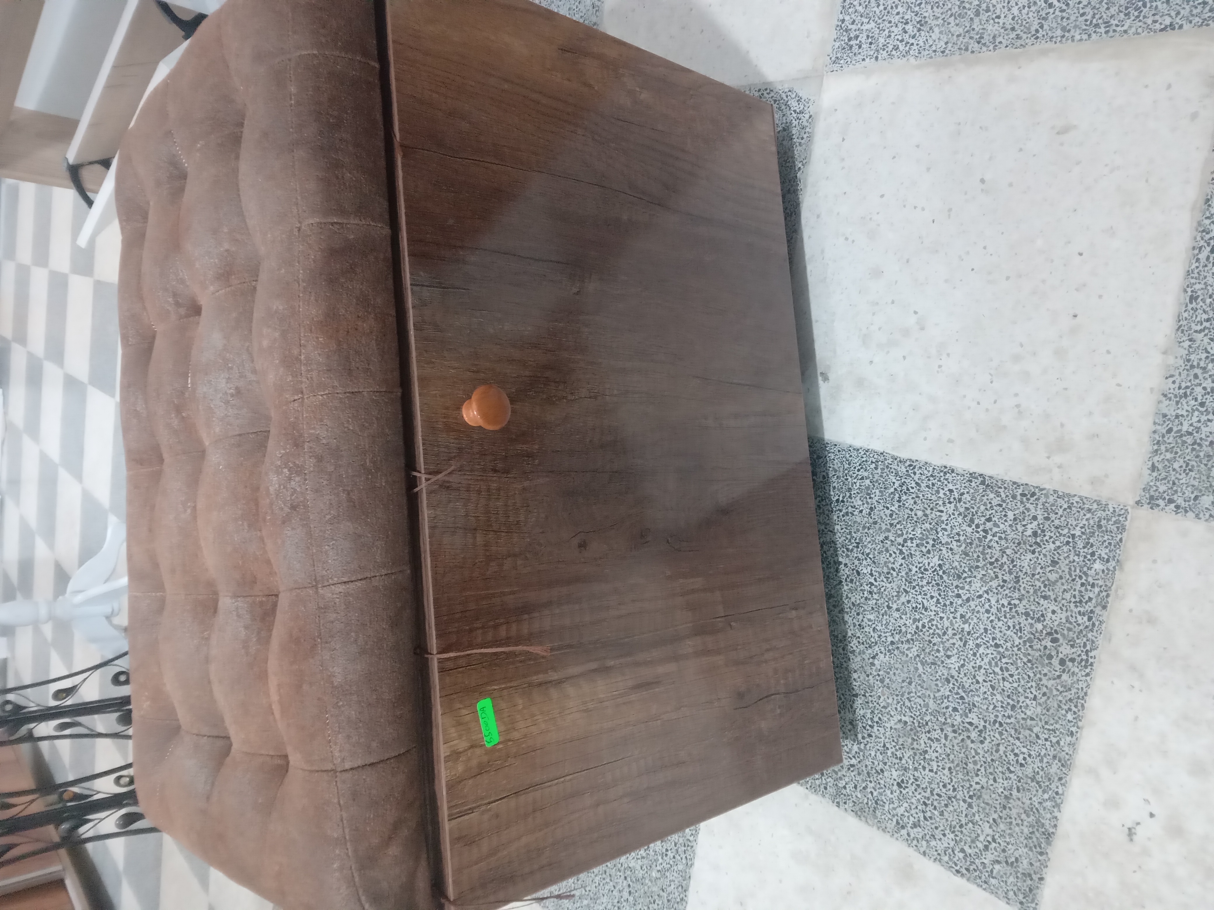 Vintage Upholstered Wooden Storage Ottoman