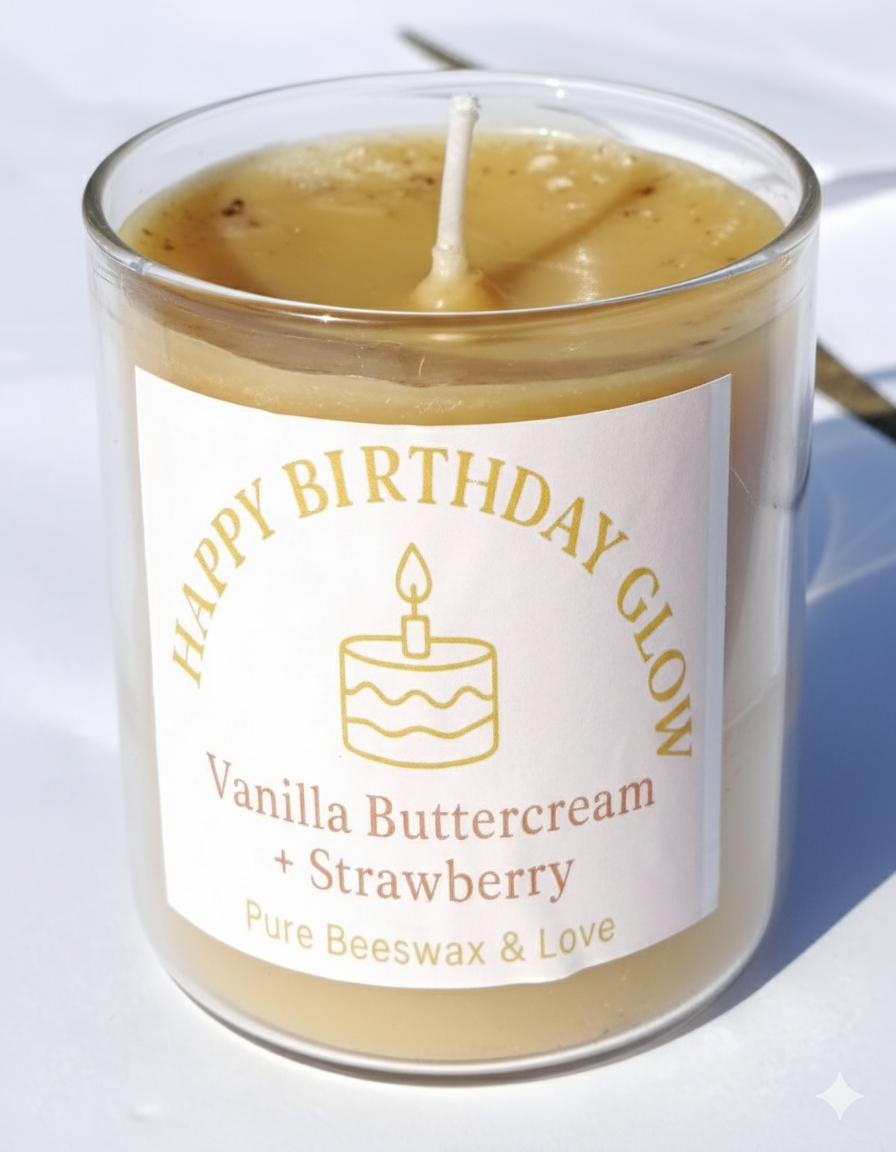Pure Beeswax Classic Clear Glass Candle – Vanilla Buttercream & Strawberry