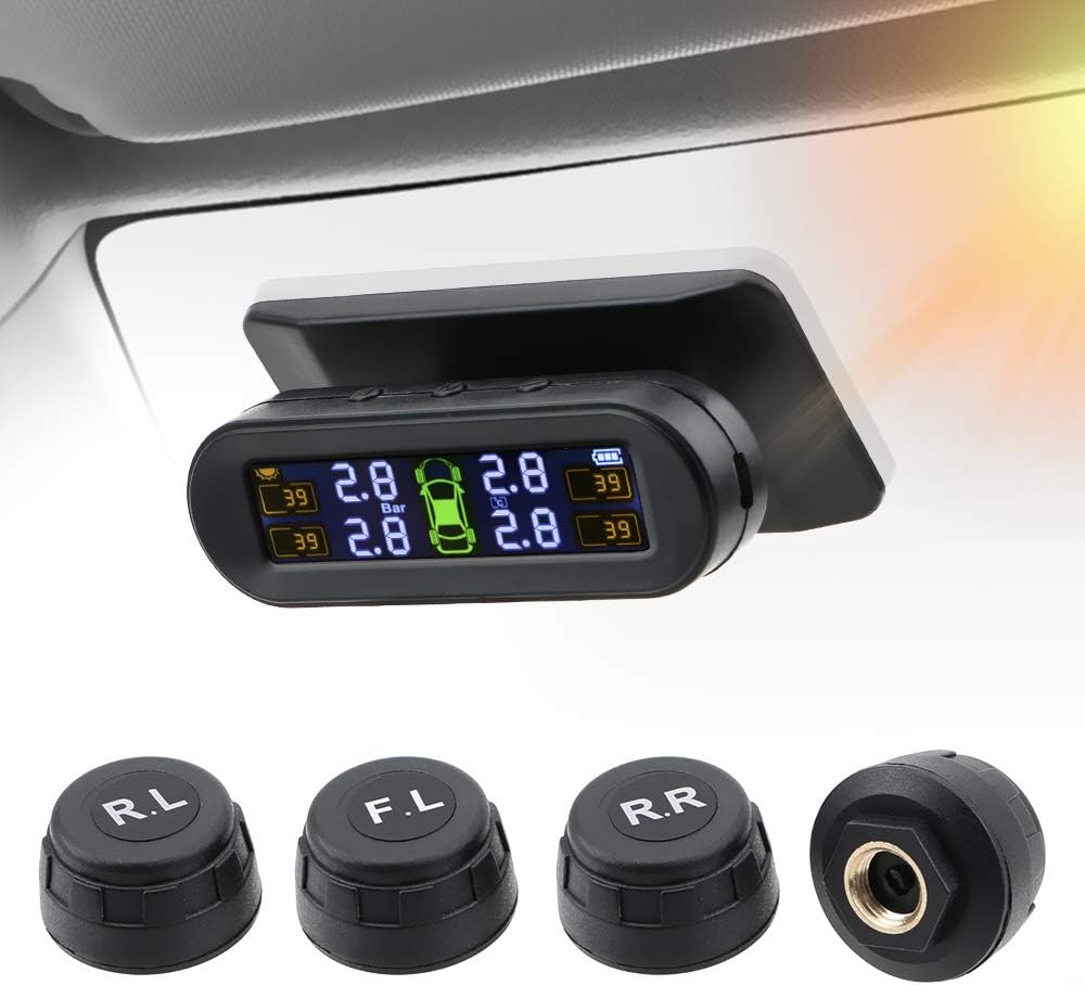 Tyre Pressure Monitoring System Solar TPMS with 4 Sensors LCD Real-time Displays
