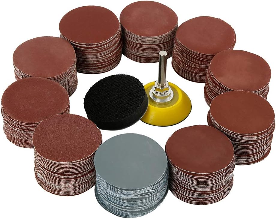300 Pcs 2 Inch Sanding Discs Sandpaper Wet Dry Sander Sheets with 1 pc 1/4 inch