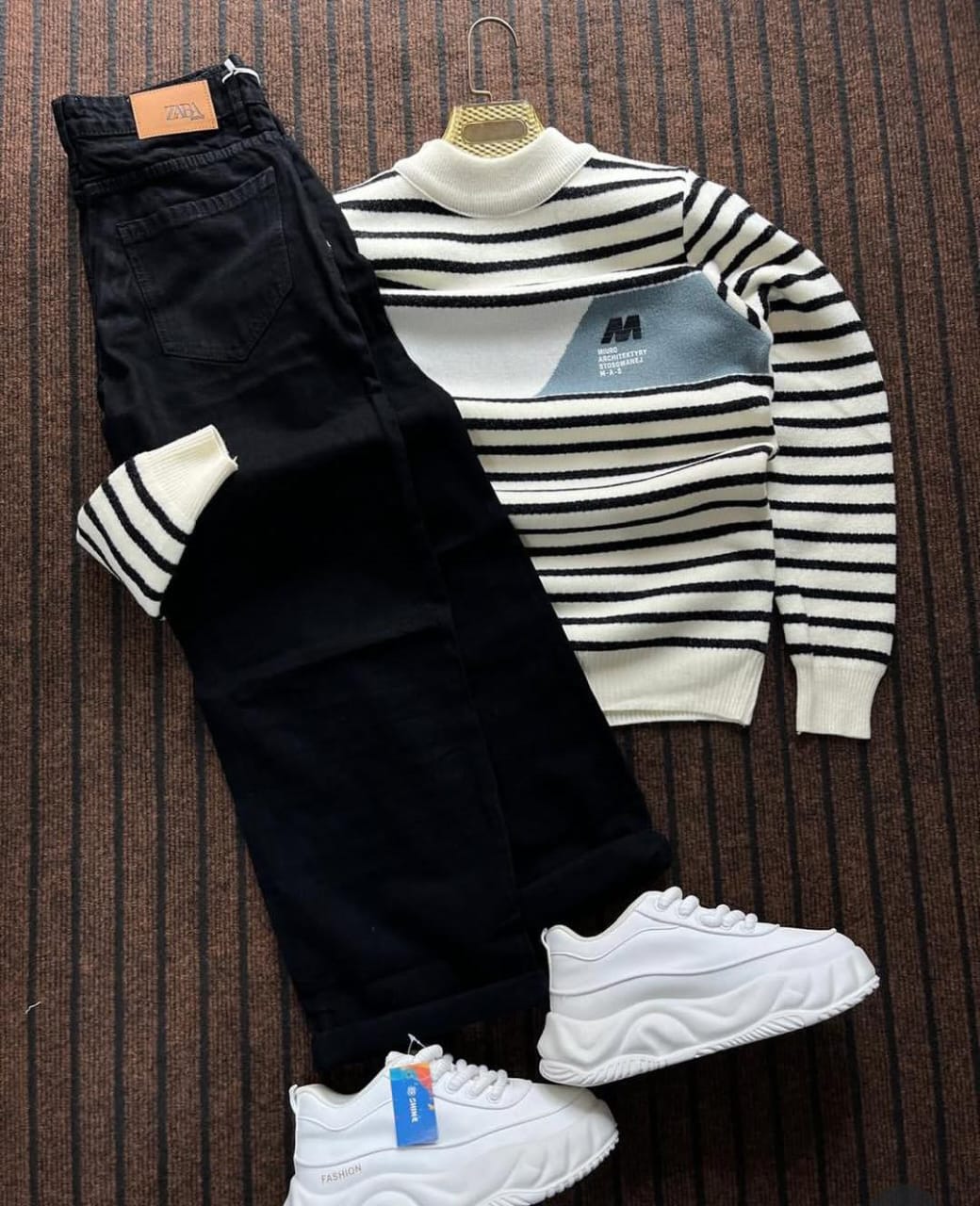 Men's Casual Striped Sweater Outfit Set