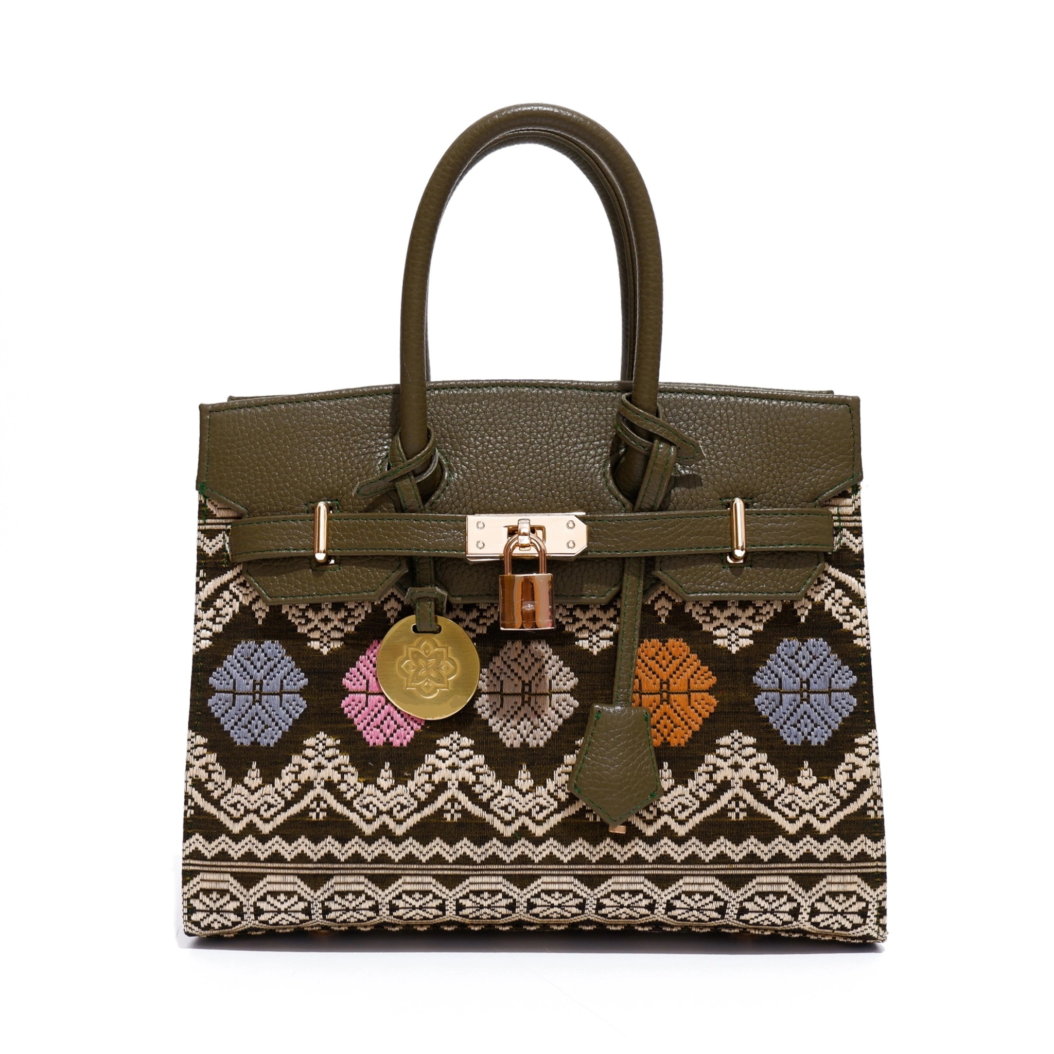 Embroidered leather handbag