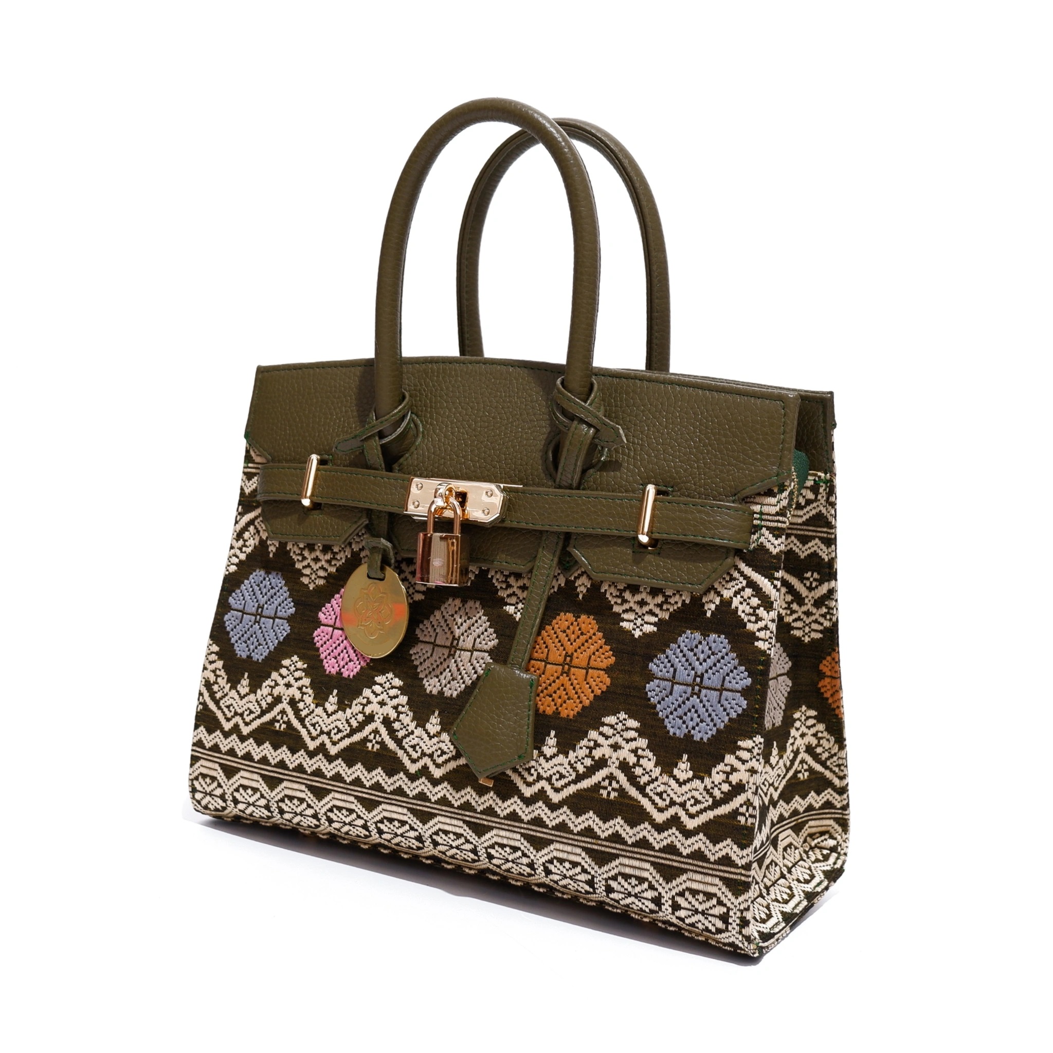 Embroidered leather handbag