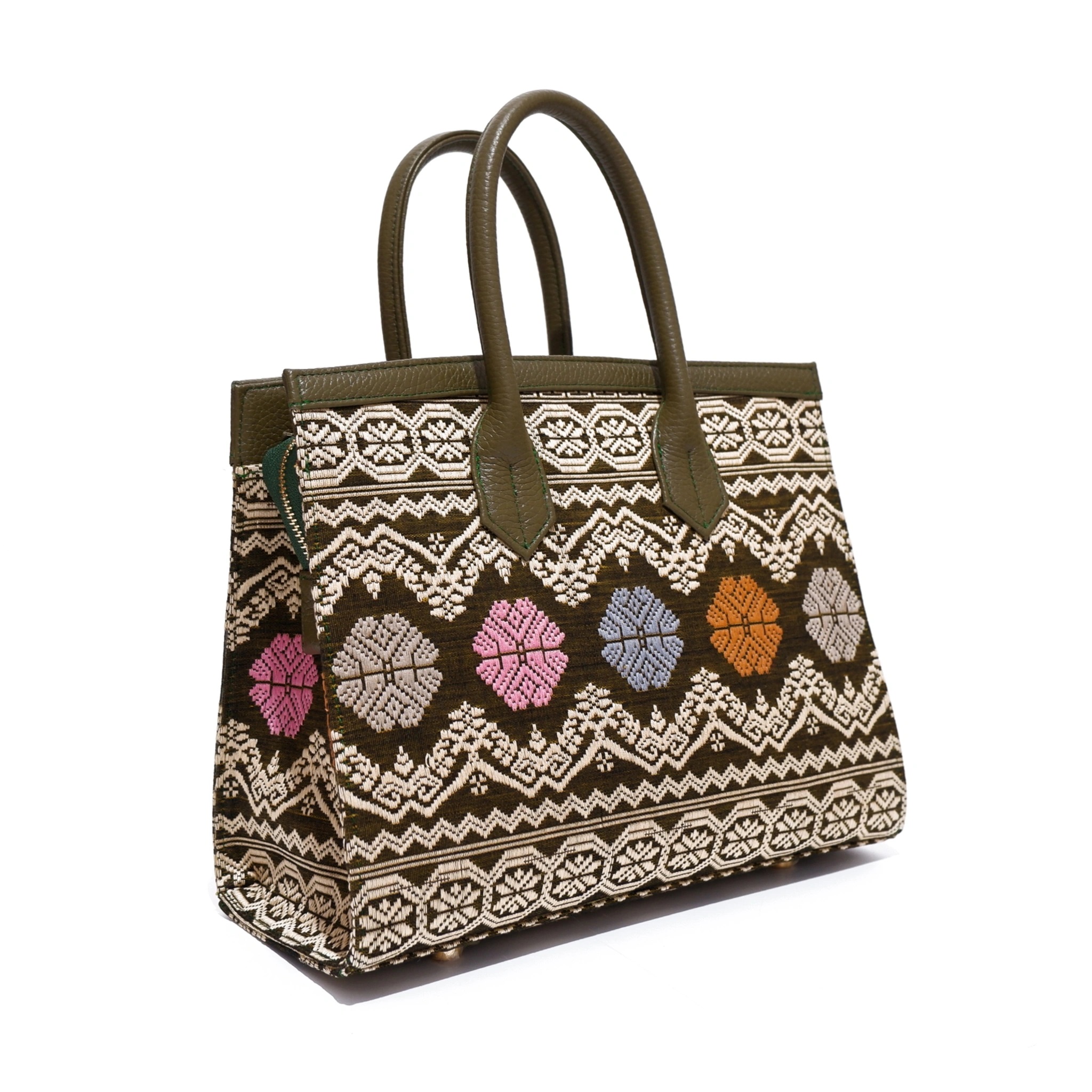 Embroidered leather handbag