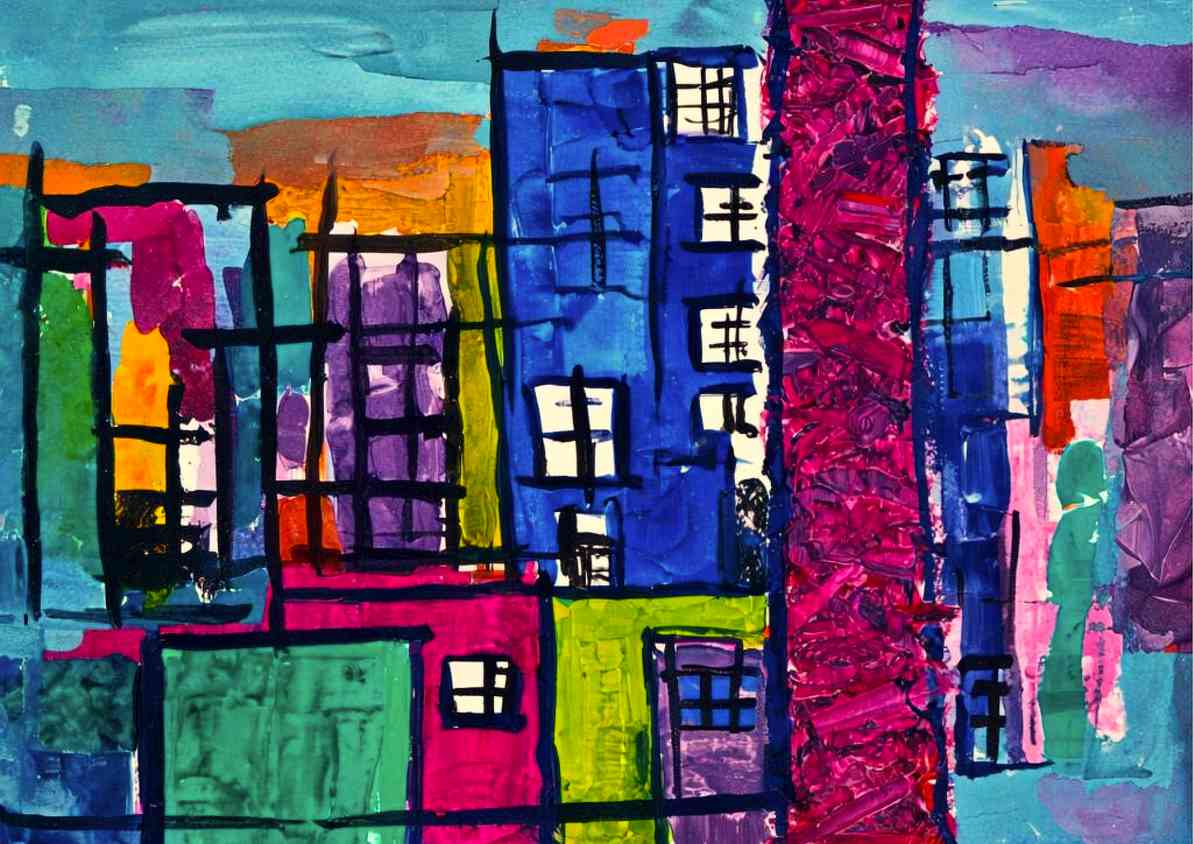 Abstract cityscape painting