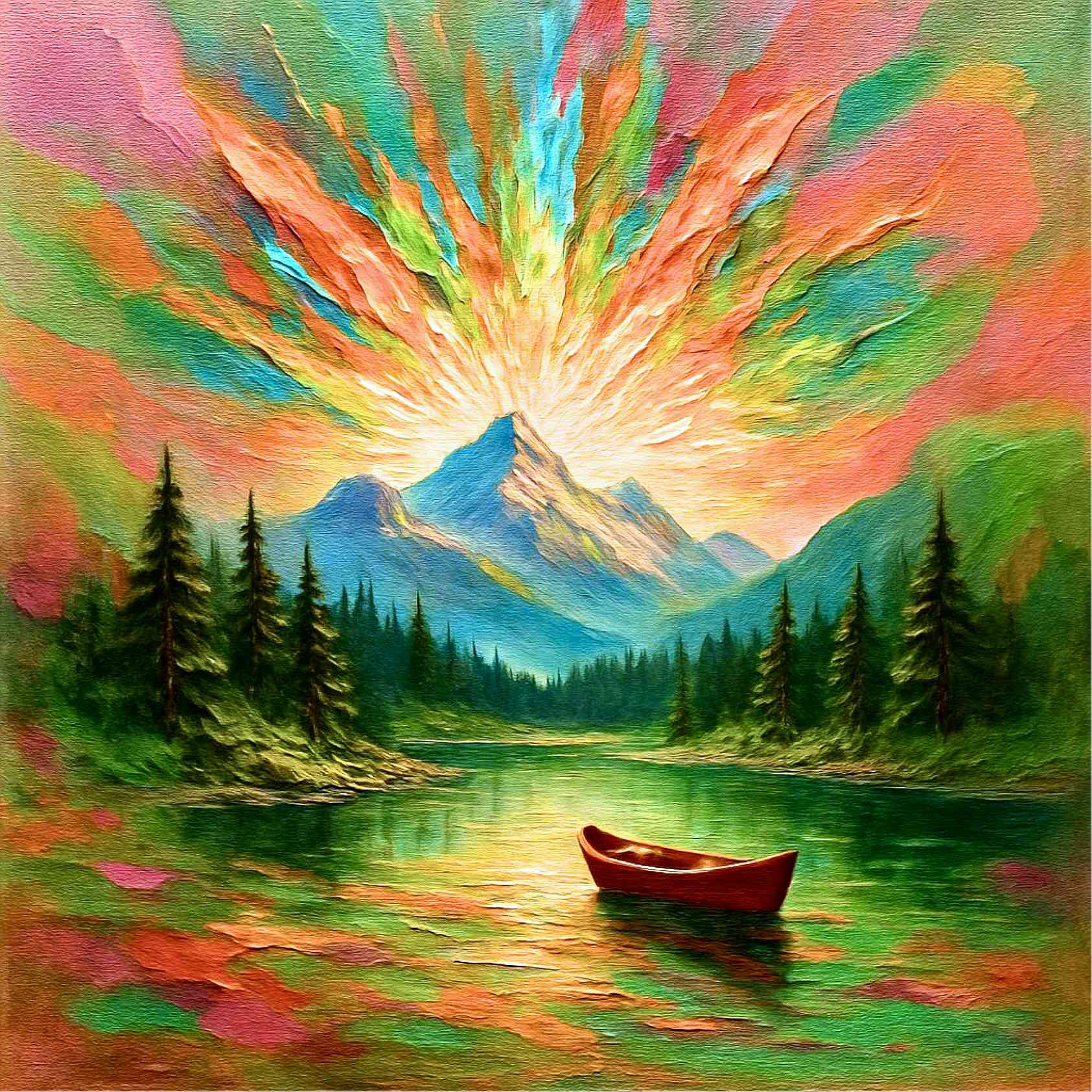 Vibrant Mountain Lake Painting