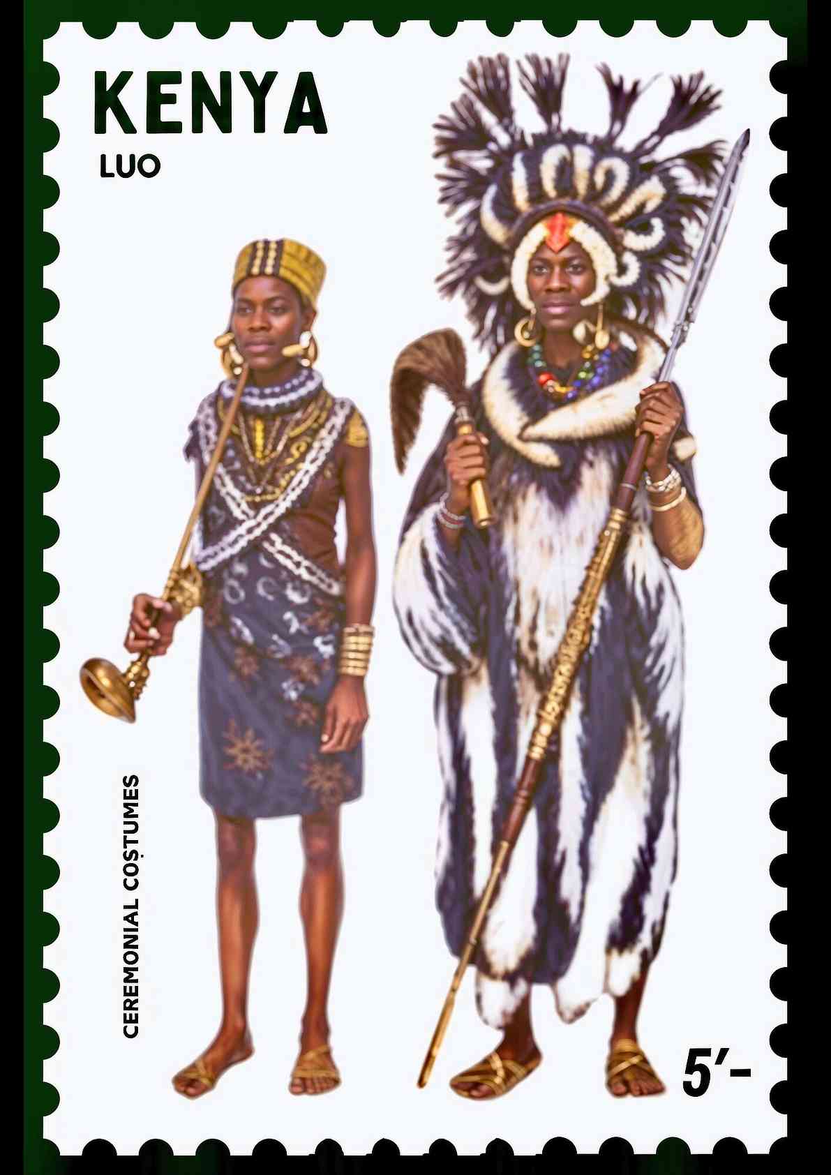 Kenya Luo Ceremonial Costumes Stamp Art