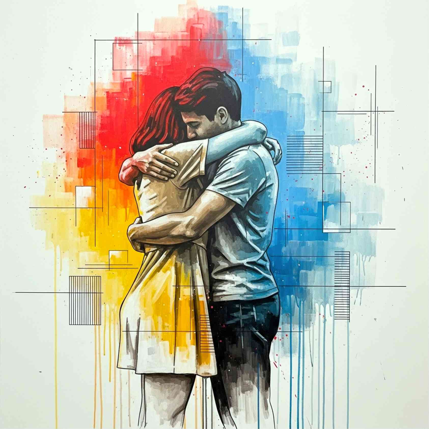 Couple Embrace Abstract Painting