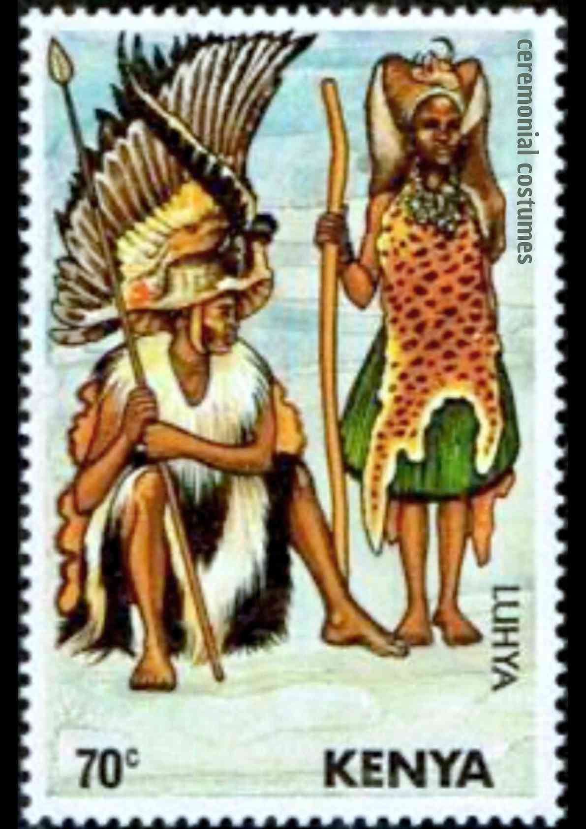 Kenya Luhya Ceremonial Costume Postage Stamp Art