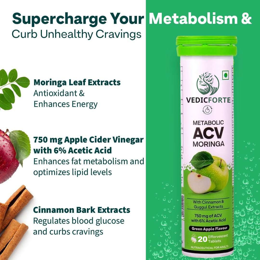 ACV MORINGA 40 TABLET Control Cravings I Apple Cider Vinegar, I No Maltodextrin & No Added Sugar
