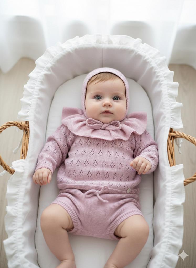 Conjunto de punto para bebé color rosa